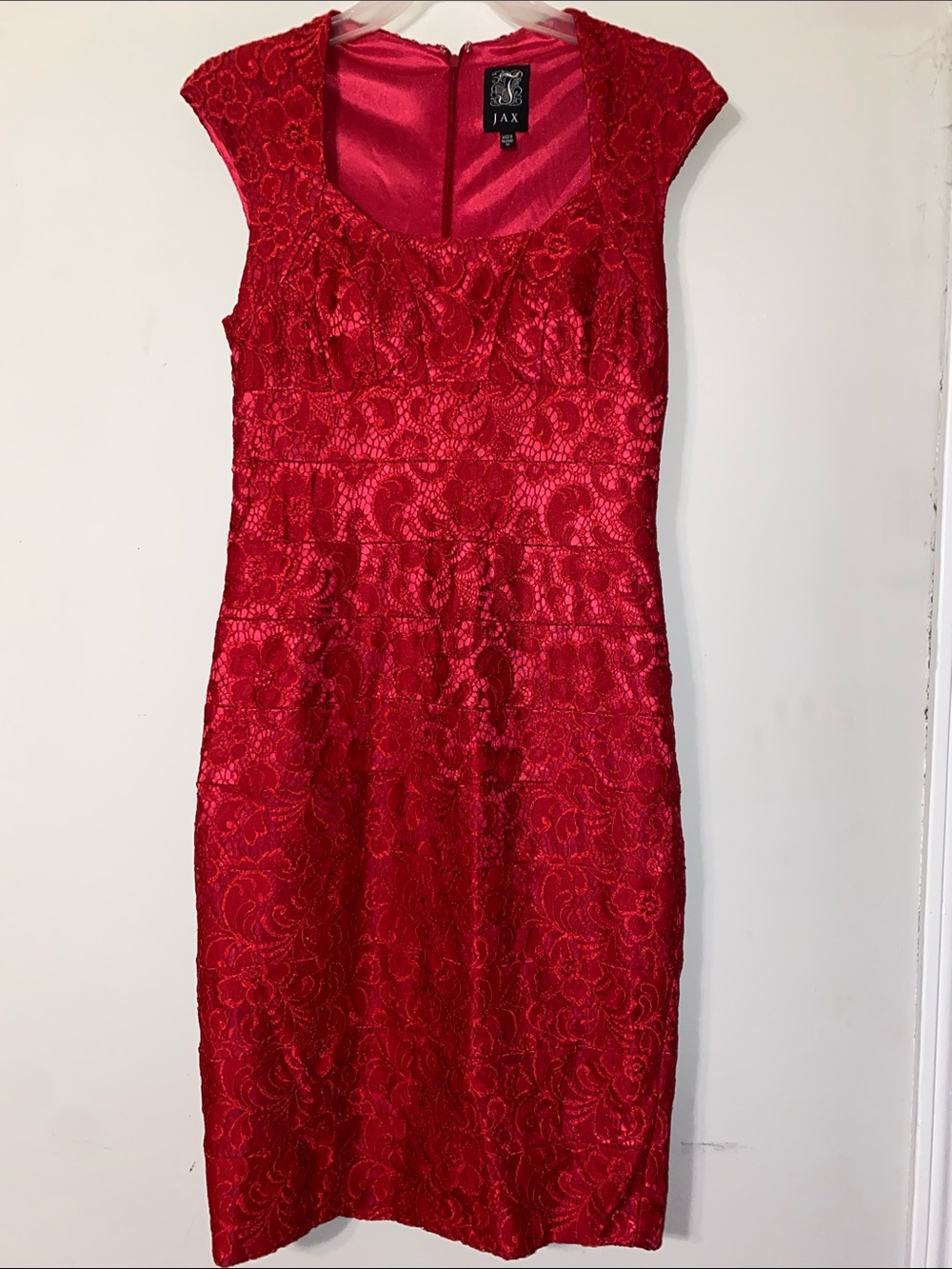 Jax Red Lace Cap-Sleeve Midi Sheath Dress